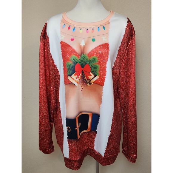 Sexy Santa Womens Sweatshirt XL Red Long Sleeve Cleavage Funny Contest Winner - Picture 1 of 4